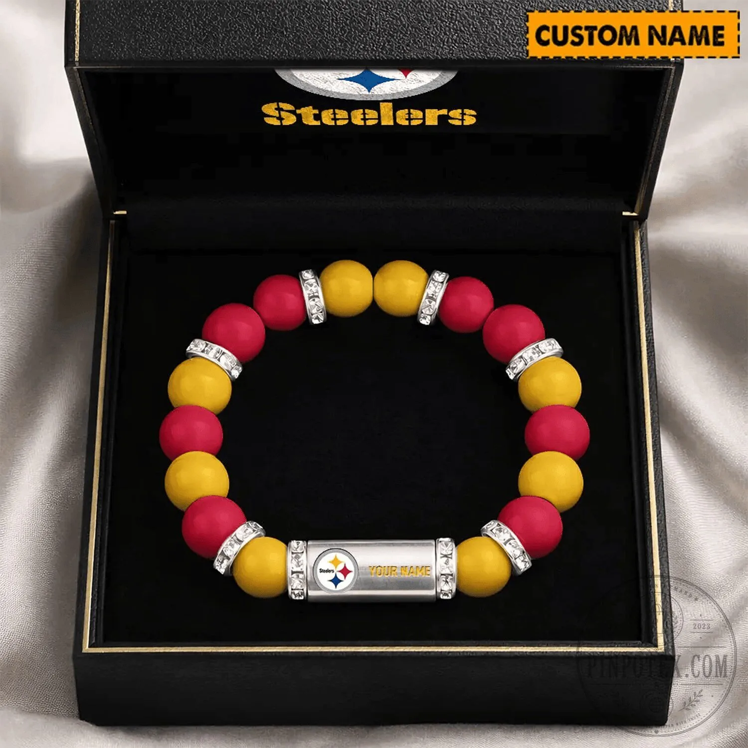 Pittsburgh Steelers Custom Name Beaded Bracelet NFL Football Fan Gift
