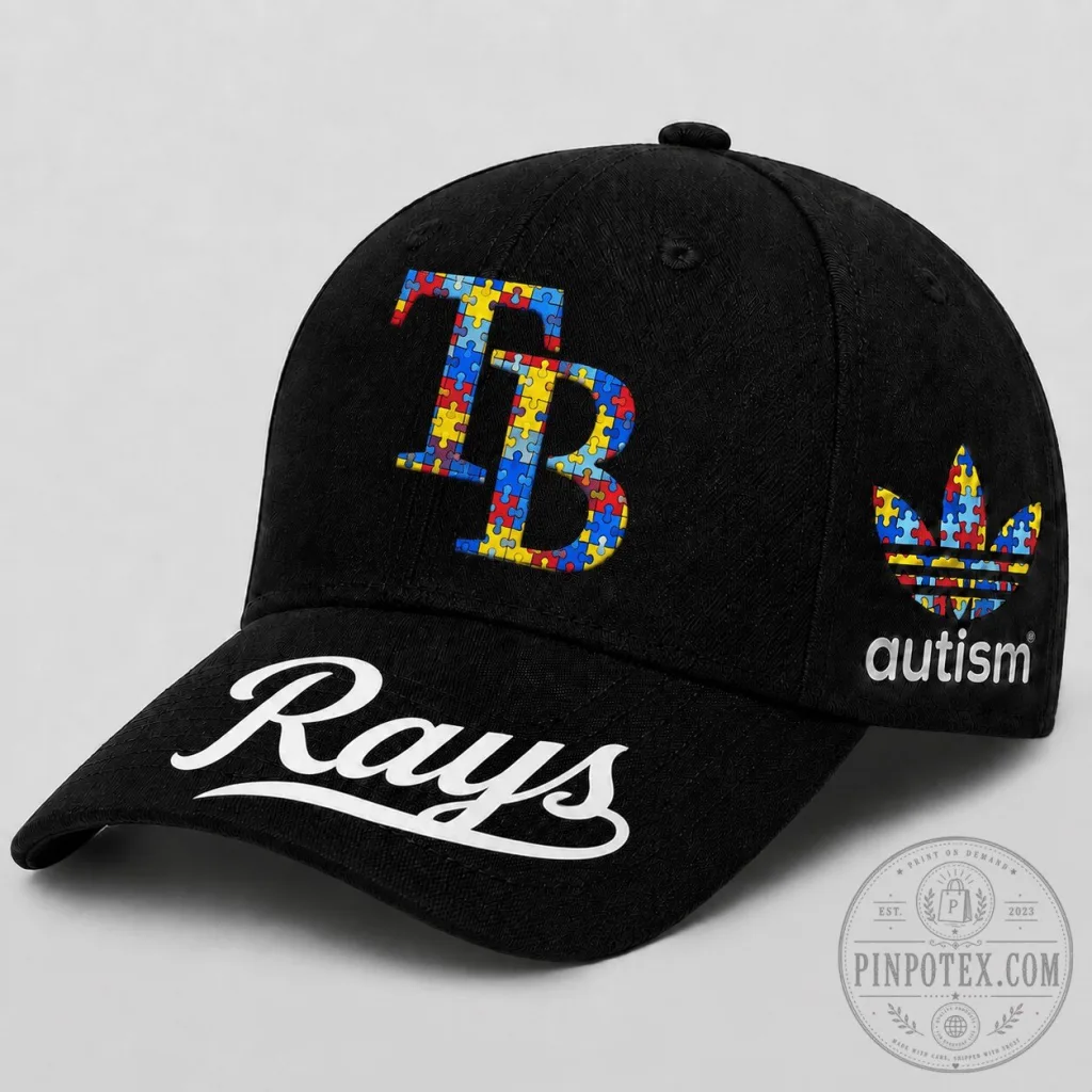 Tampa Bay Rays Baseball Autism Awareness Puzzle Pattern Black Cap Hat Tampa Bay Rays Baseball Autism Awareness Puzzle Pattern Black Cap Hat