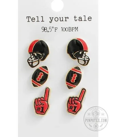 Red and Black Football Helmet and Foam Finger Game Day Earrings Set