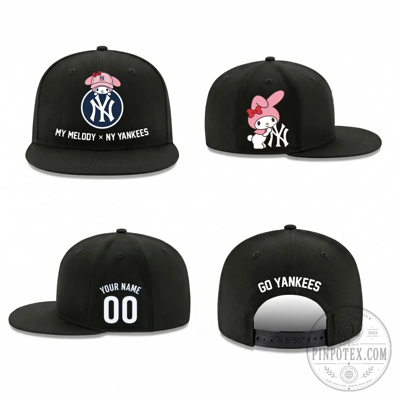 New York Yankees My Melody Sanrio Friends Personalized Black Snapback Cap Hat