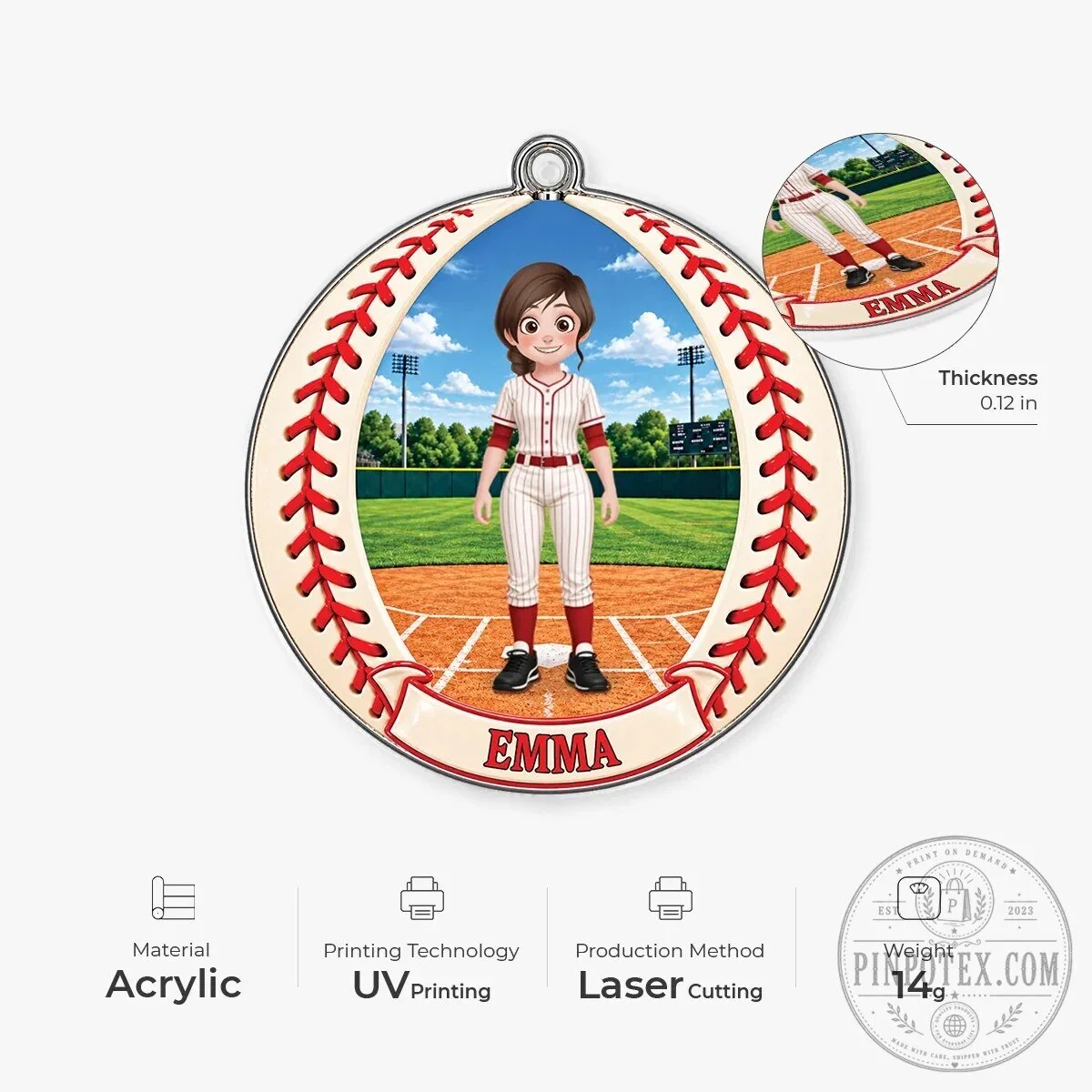 Personalized Baseball Player Girl Round Christmas Tree Ornament 12 Personalized Baseball Player Girl Round Christmas Tree Ornament