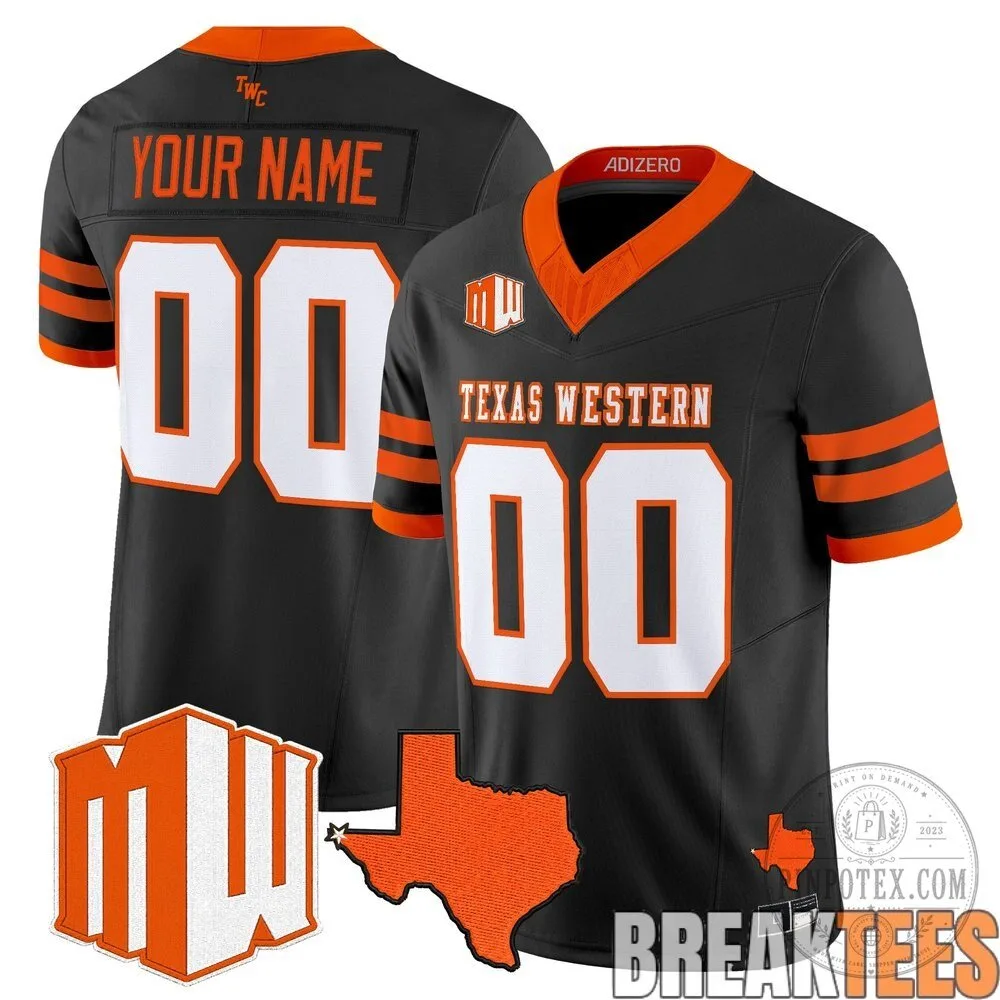Texas Western Miners Custom Black and Orange Football Jersey