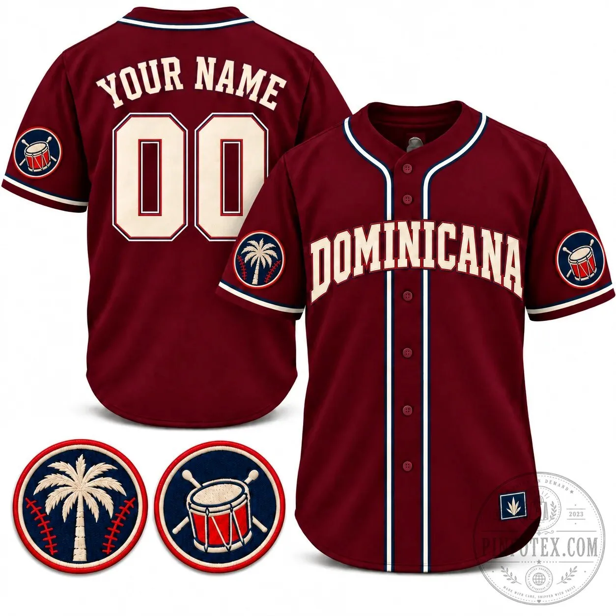 Dominicana Heritage Custom Baseball Jersey with Palm Tree and Drum Patches 7 Dominicana Heritage Custom Baseball Jersey with Palm Tree and Drum Patches