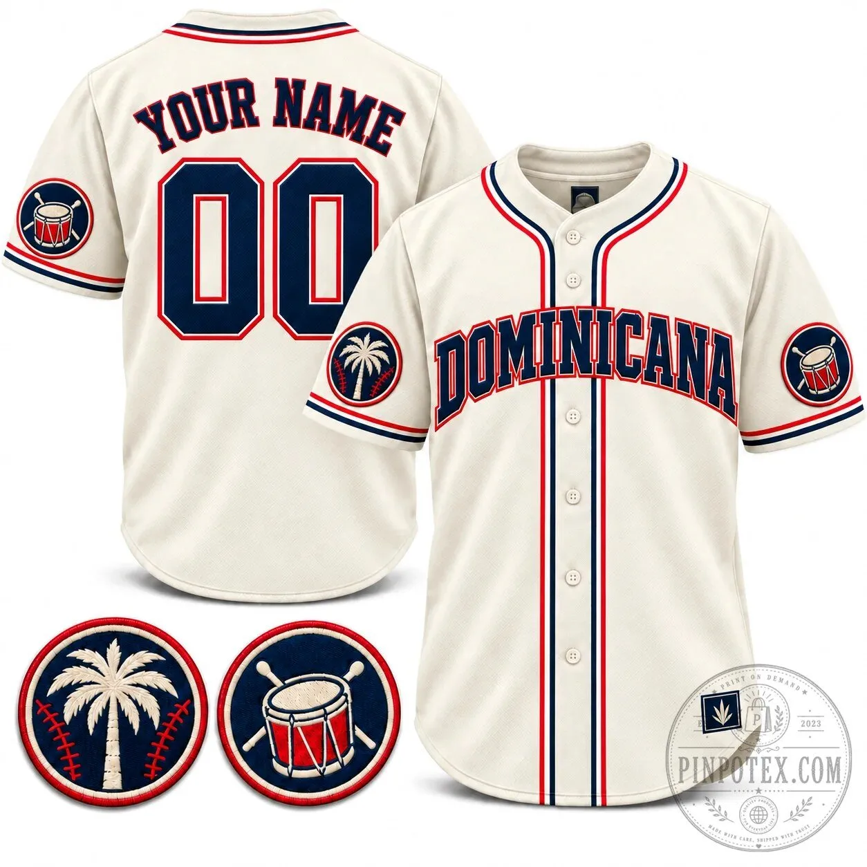 Dominicana Heritage Custom Baseball Jersey with Palm Tree and Drum Patches 8 Dominicana Heritage Custom Baseball Jersey with Palm Tree and Drum Patches