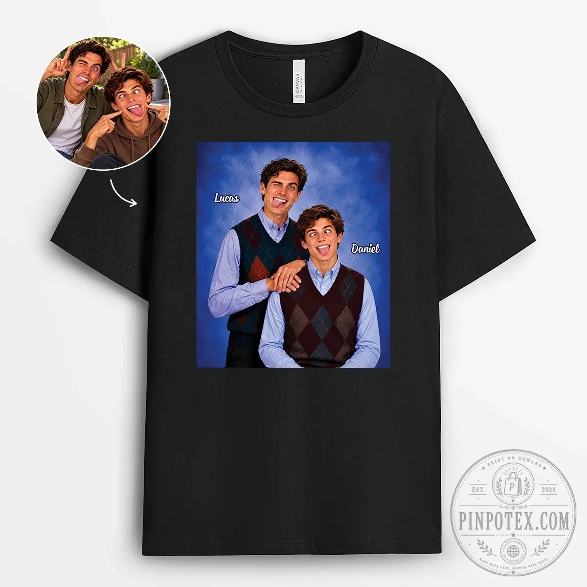 Personalized Face Swap Duo Portrait Funny Siblings Gift T-Shirt