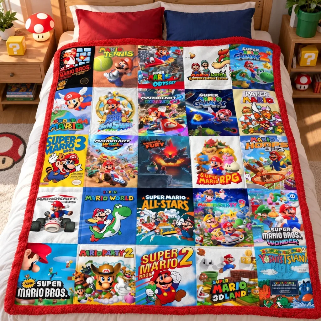 Super Mario Bros Video Game Covers Collage Fleece Blanket Super Mario Bros Video Game Covers Collage Fleece Blanket