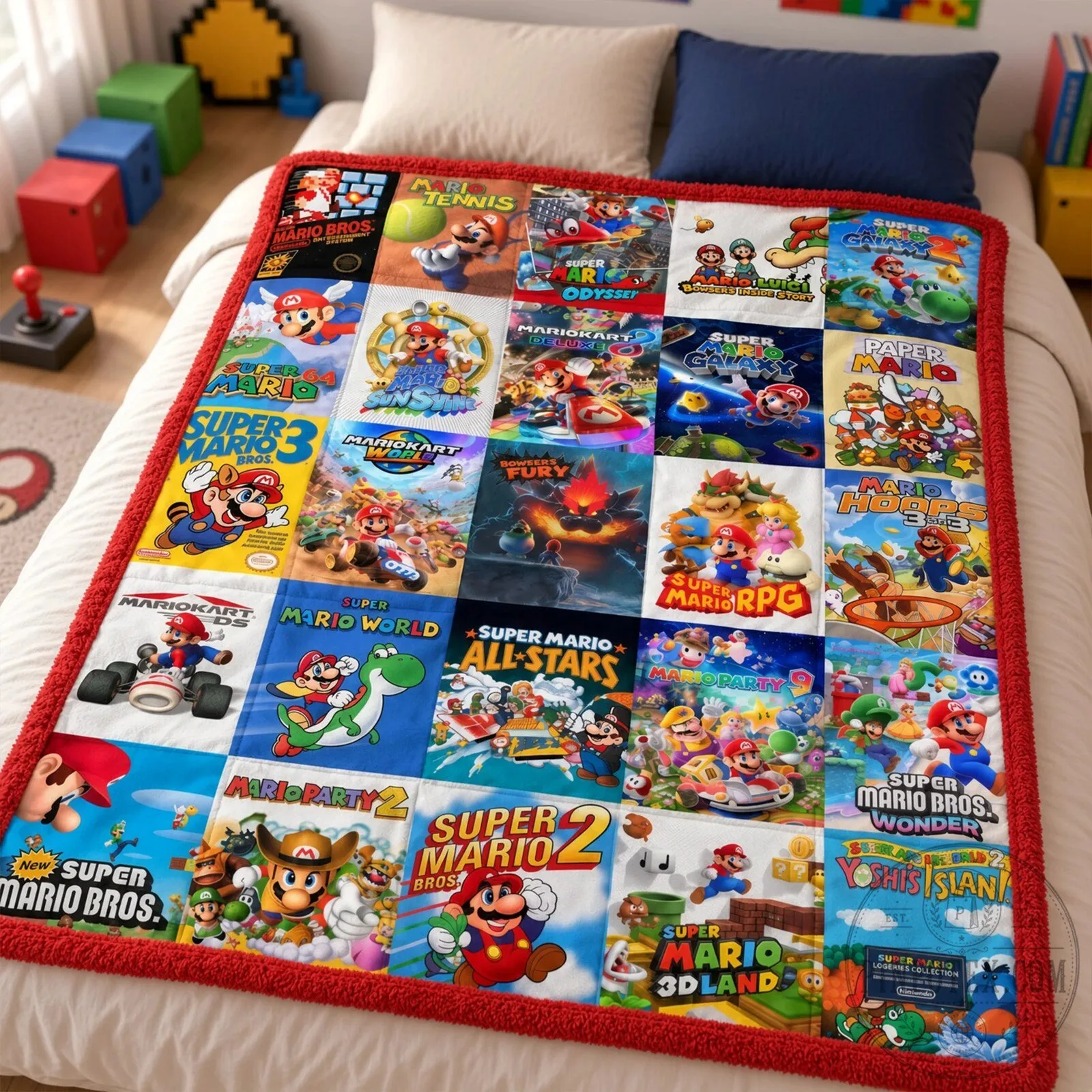 Super Mario Bros Video Game Covers Collage Fleece Blanket 7 Super Mario Bros Video Game Covers Collage Fleece Blanket