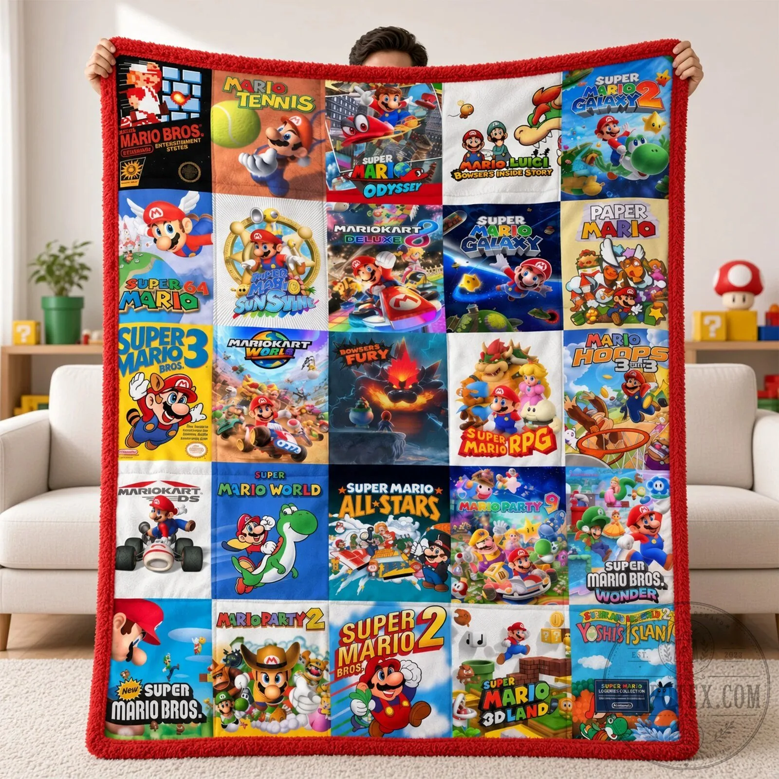 Super Mario Bros Video Game Covers Collage Fleece Blanket 9 Super Mario Bros Video Game Covers Collage Fleece Blanket