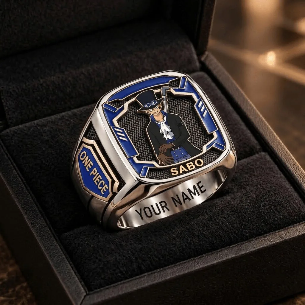 One Piece Sabo Anime Character Custom Engraved Stainless Steel Ring