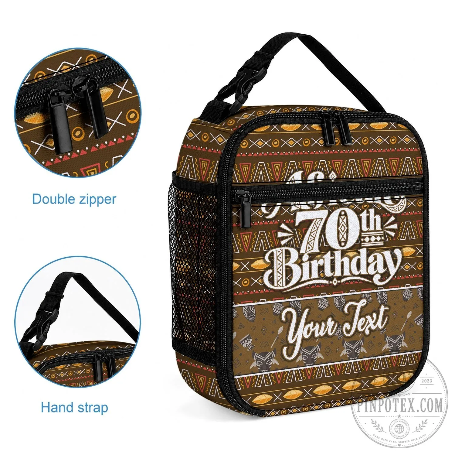 Personalized African 70th Birthday Tribal Pattern Mudcloth Heritage Art Lunch Bag 6 Personalized African 70th Birthday Tribal Pattern Mudcloth Heritage Art Lunch Bag