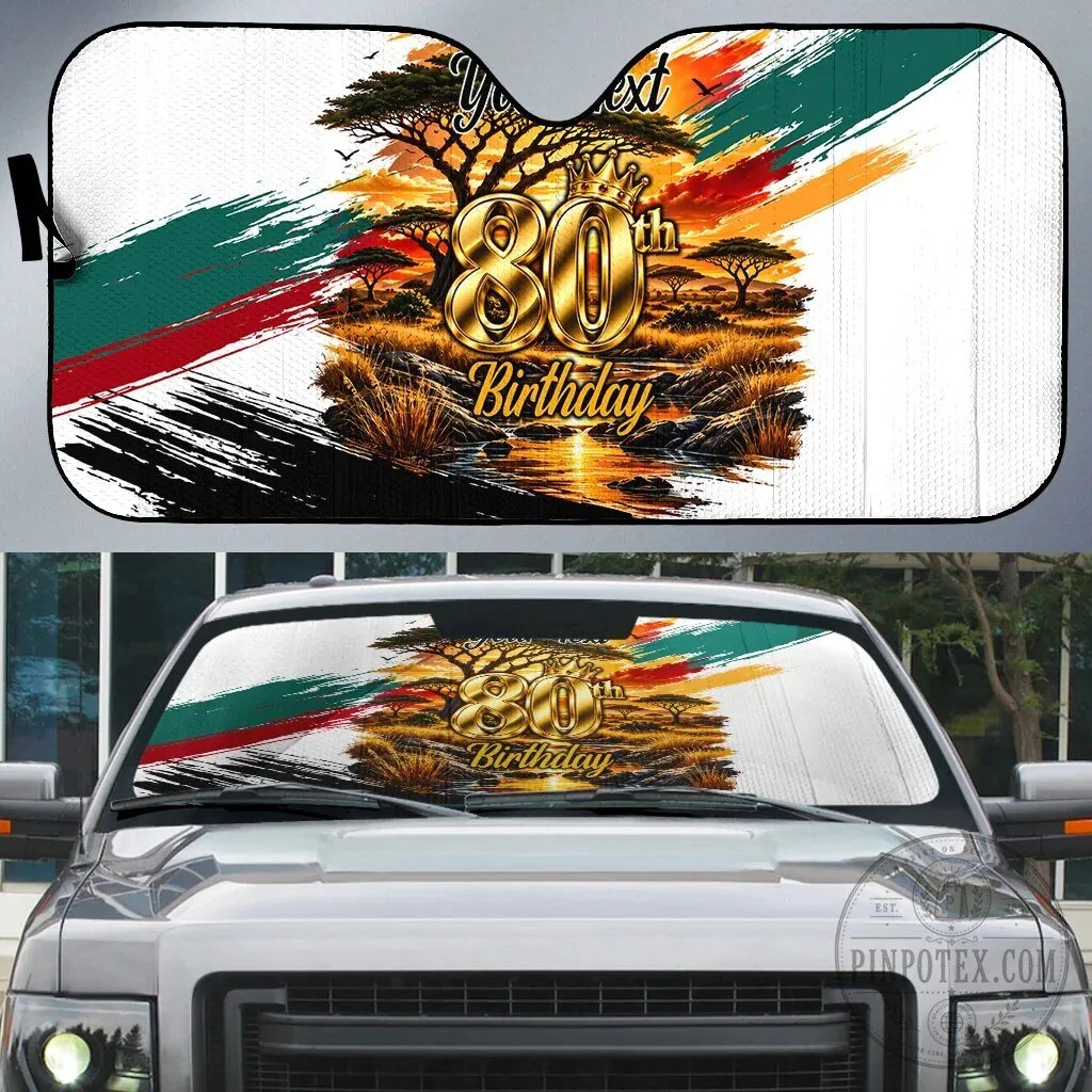 Personalized 80th Birthday African Safari Sunset Landscape Car Sunshade
