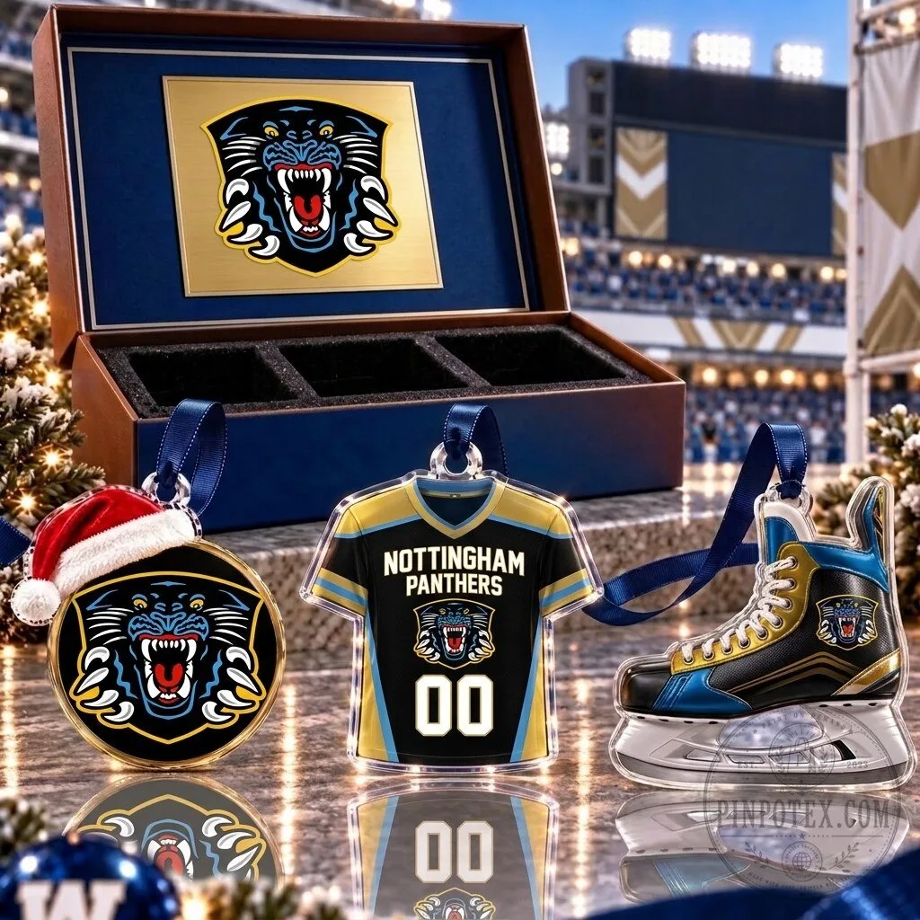 Nottingham Panthers Ice Hockey Team Set of Three Acrylic Christmas Ornaments