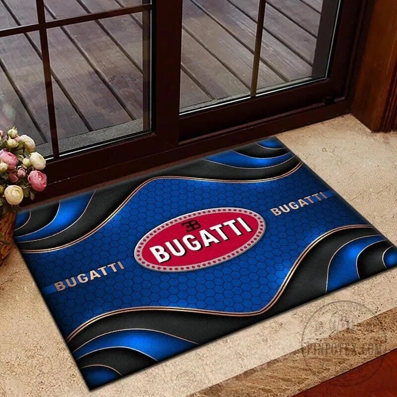 Bugatti Logo Blue Honeycomb Pattern Welcome Personalized Doormat
