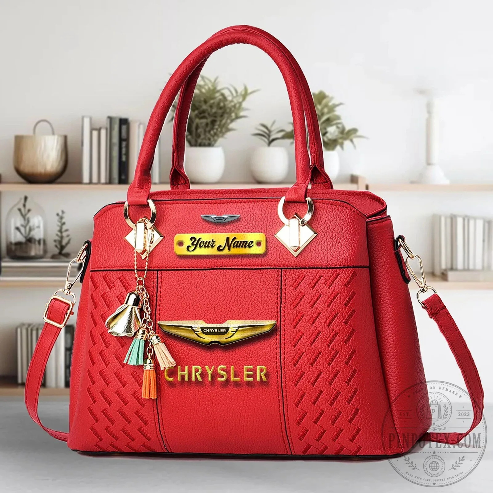 Personalized Chrysler Car Logo Black Leather Handbag 18 Personalized Chrysler Car Logo Black Leather Handbag