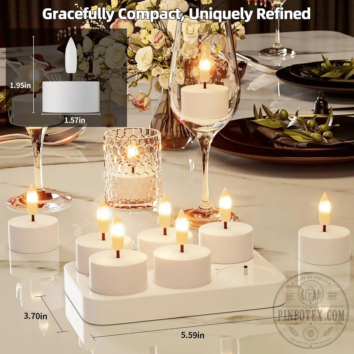 Rechargeable Flameless LED Tea Light Candles with Charging Station and Remote Control