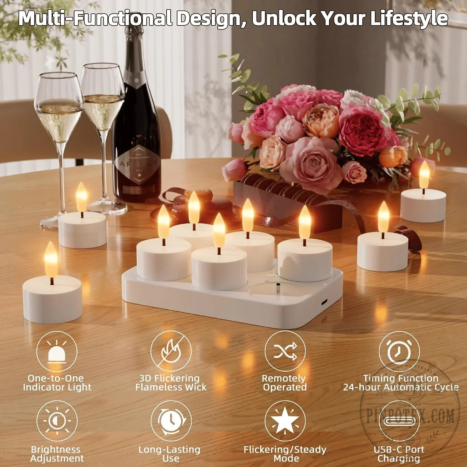 Rechargeable Flameless LED Tea Light Candles with Charging Station and Remote Control 19 Rechargeable Flameless LED Tea Light Candles with Charging Station and Remote Control