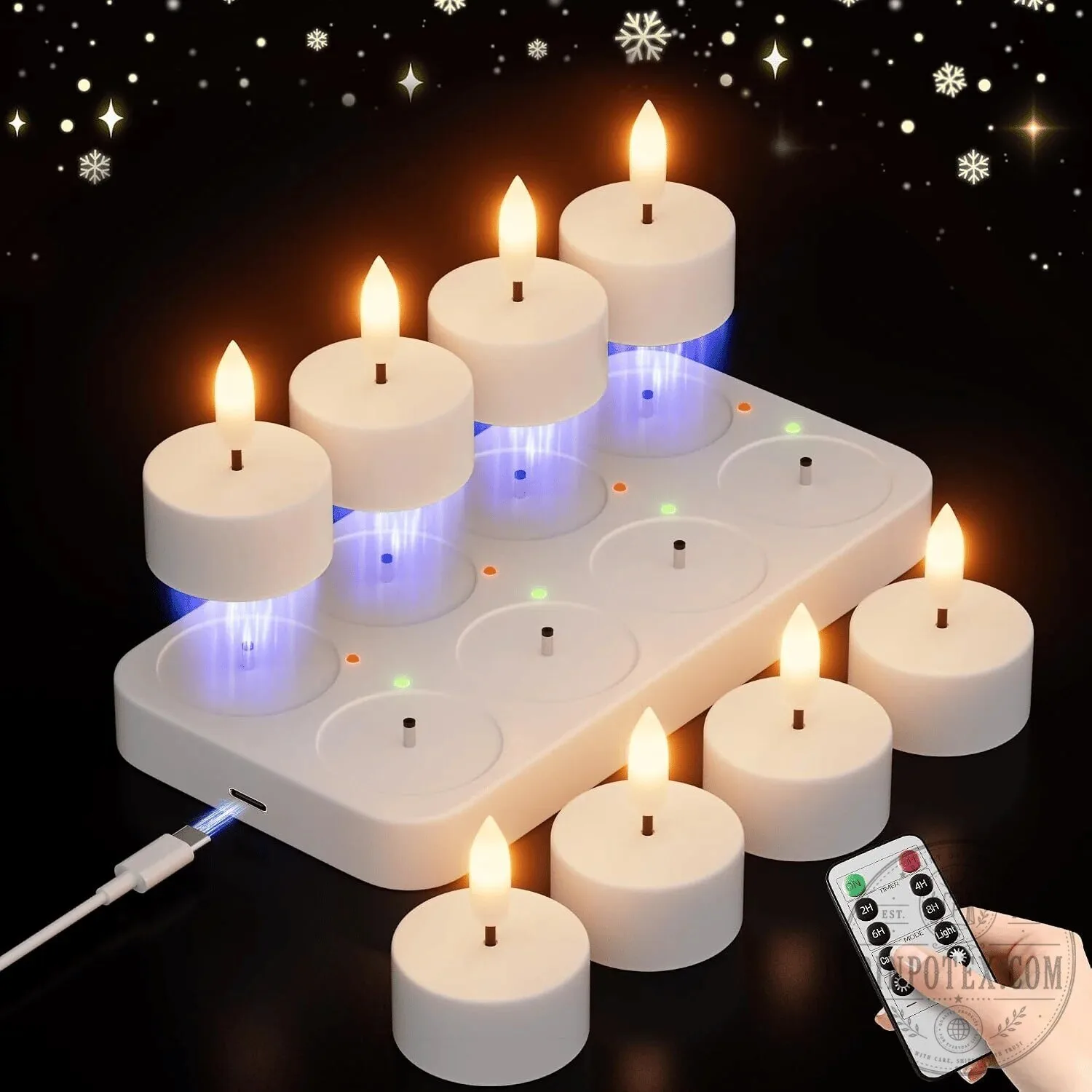 Rechargeable Flameless LED Tea Light Candles with Charging Station and Remote Control 20 Rechargeable Flameless LED Tea Light Candles with Charging Station and Remote Control
