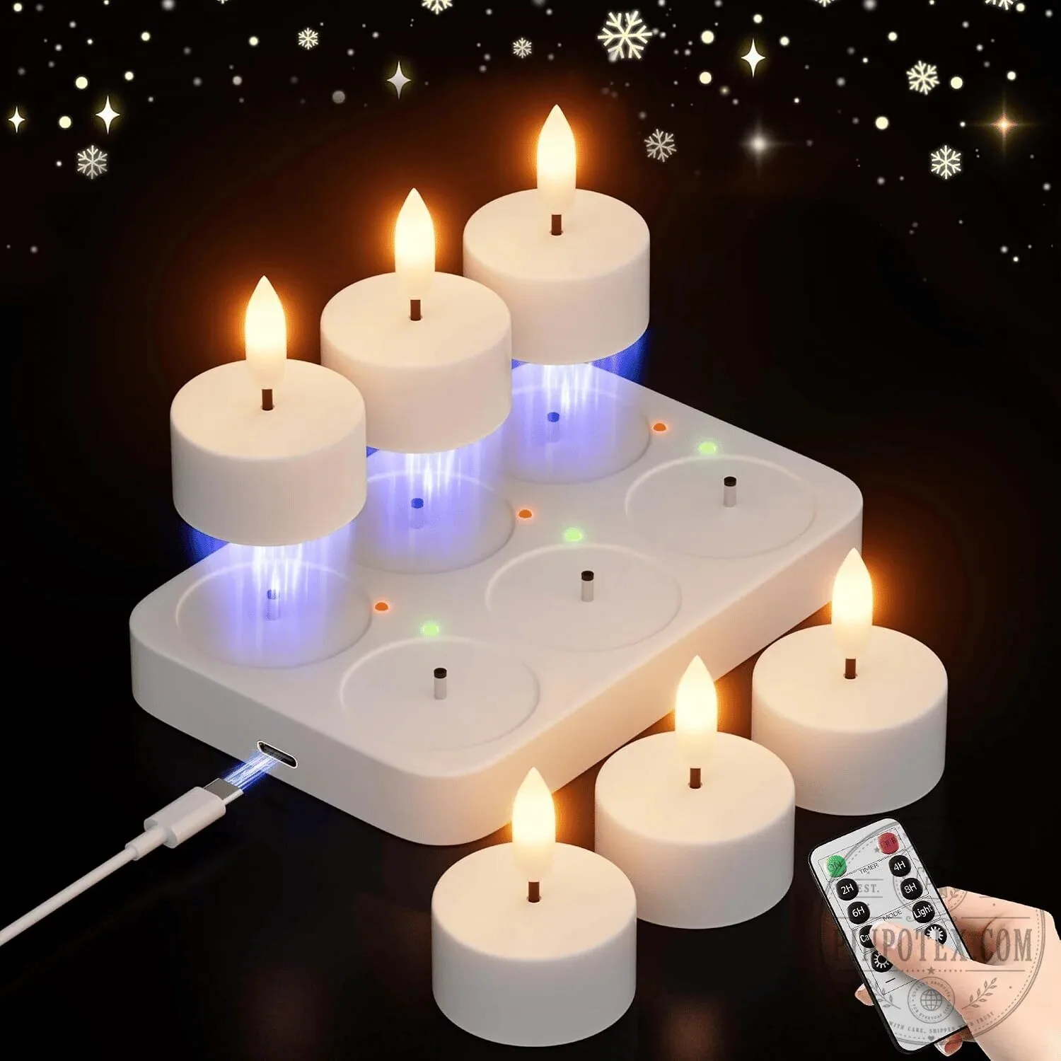 Rechargeable Flameless LED Tea Light Candles with Charging Station and Remote Control 22 Rechargeable Flameless LED Tea Light Candles with Charging Station and Remote Control