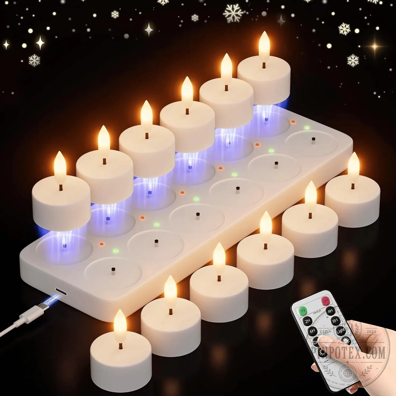 Rechargeable Flameless LED Tea Light Candles with Charging Station and Remote Control 23 Rechargeable Flameless LED Tea Light Candles with Charging Station and Remote Control