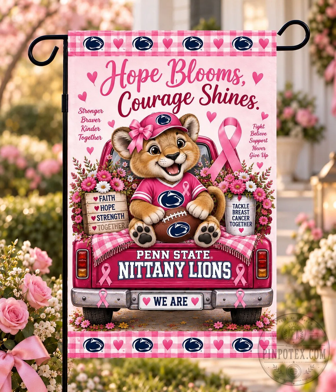 Penn State Nittany Lions Breast Cancer Awareness Hope Blooms Garden Flag