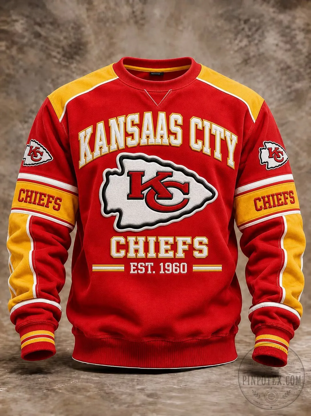 Kansas City Chiefs Football Team Red and Yellow Crewneck Sweatshirt 3 Kansas City Chiefs Football Team Red and Yellow Crewneck Sweatshirt