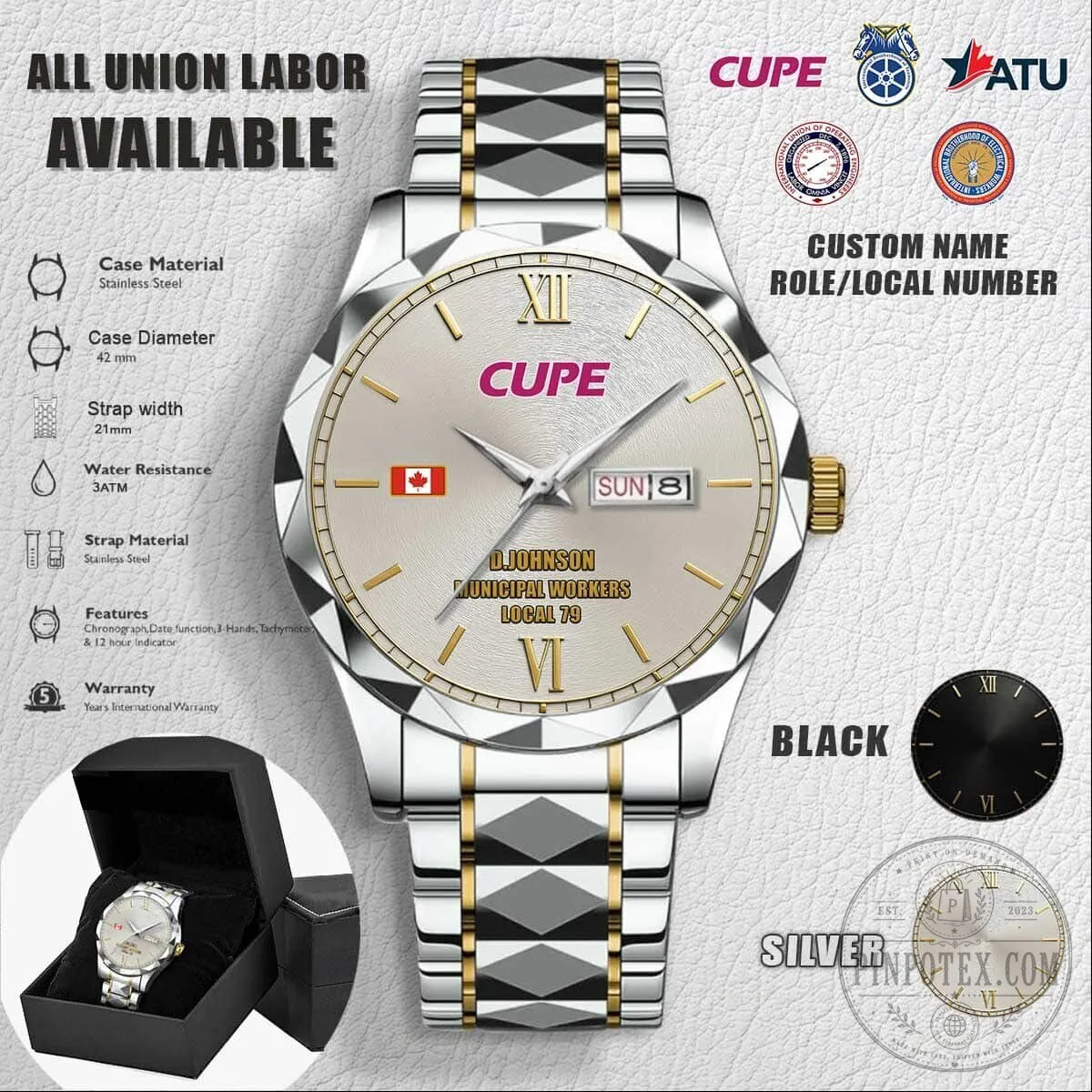 Canadian Union of Public Employees Municipal Workers Stainless Steel Watch 8 Canadian Union of Public Employees Municipal Workers Stainless Steel Watch