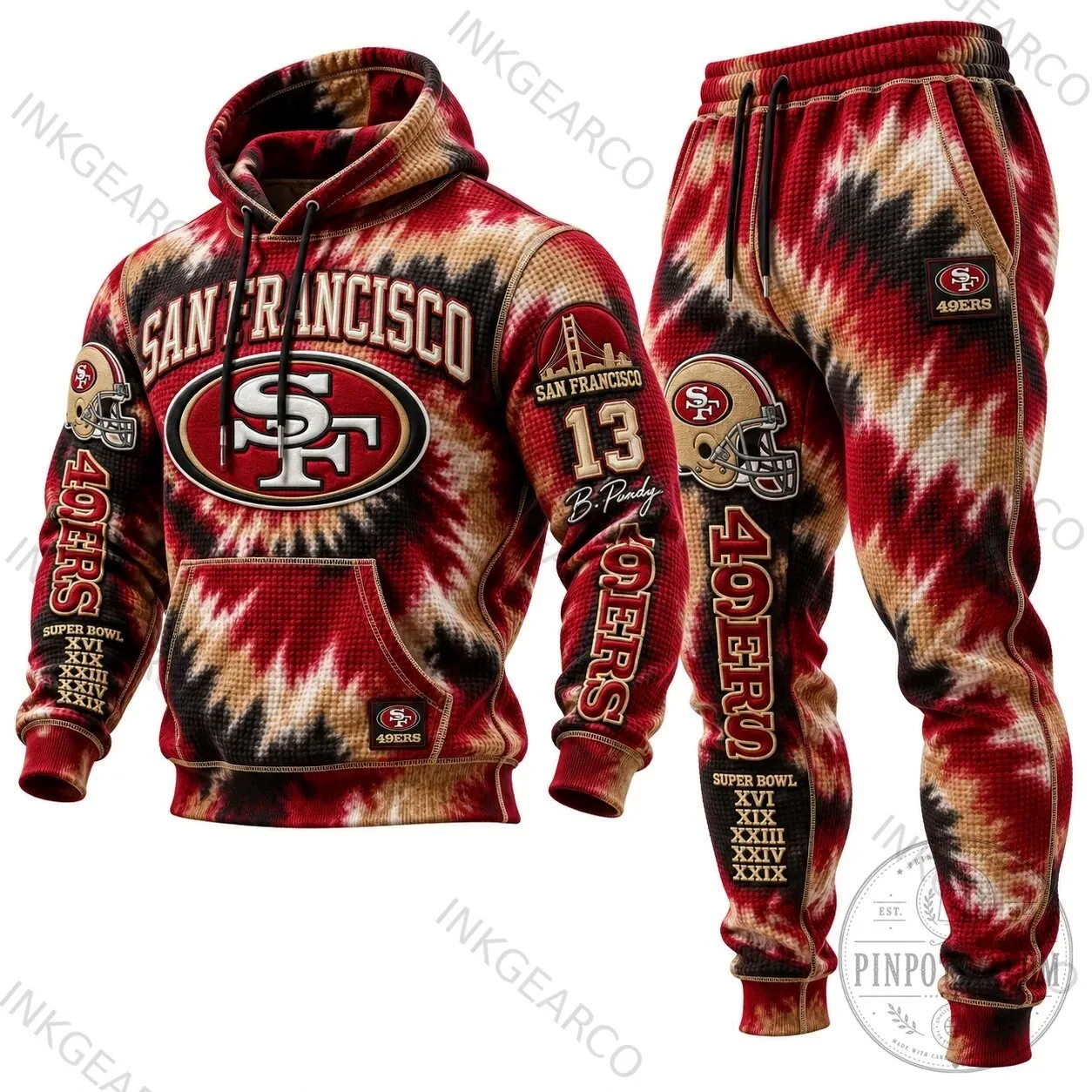 San Francisco 49ers Tie-Dye Waffle Knit Hoodie And Sweatpants Set