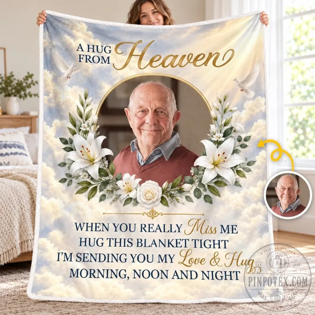 Personalized Memorial Photo Blanket - A Hug From Heaven Remembrance Gift Personalized Memorial Photo Blanket - A Hug From Heaven Remembrance Gift