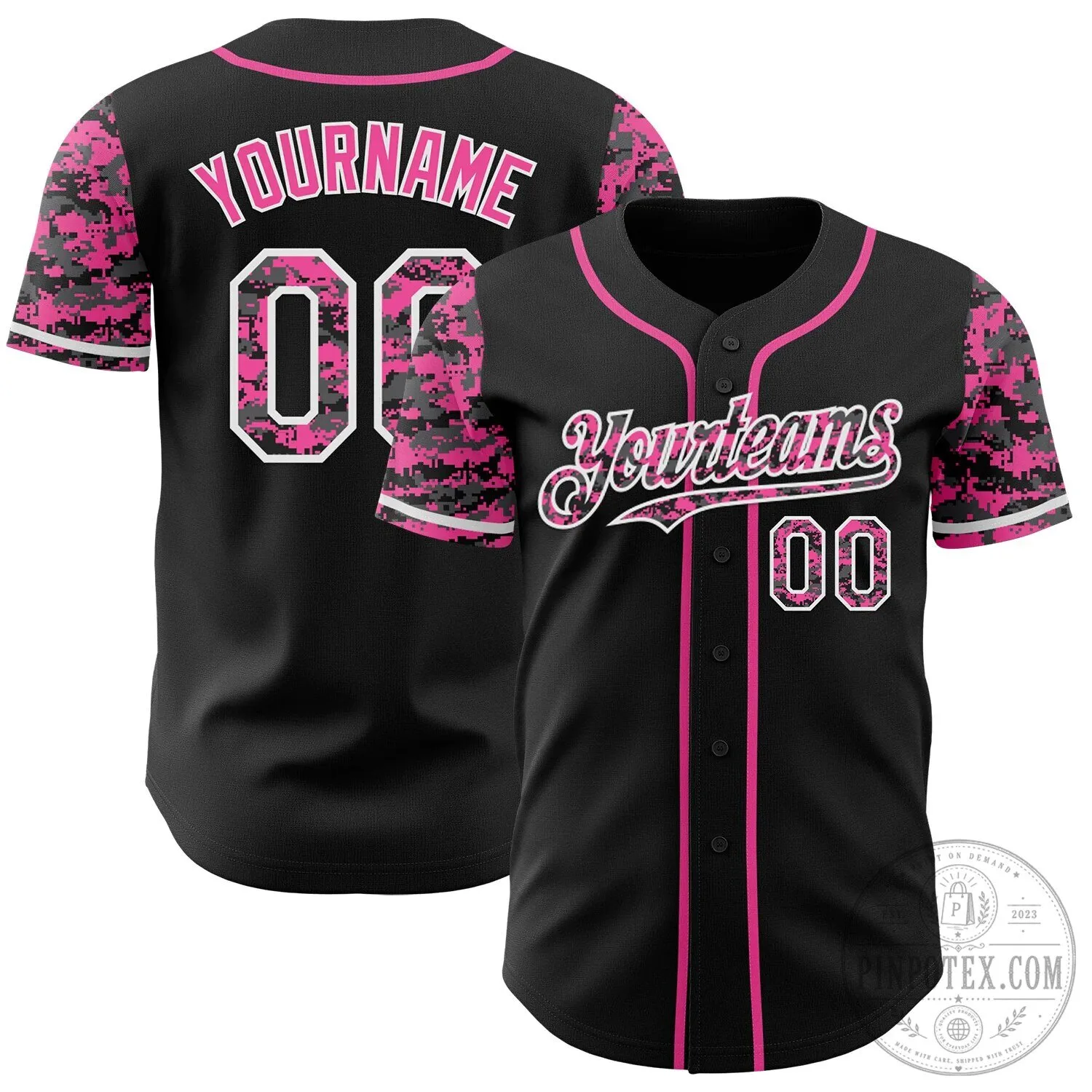 Custom Black Pink White Digital Camouflage Two Tone Authentic Baseball Jersey