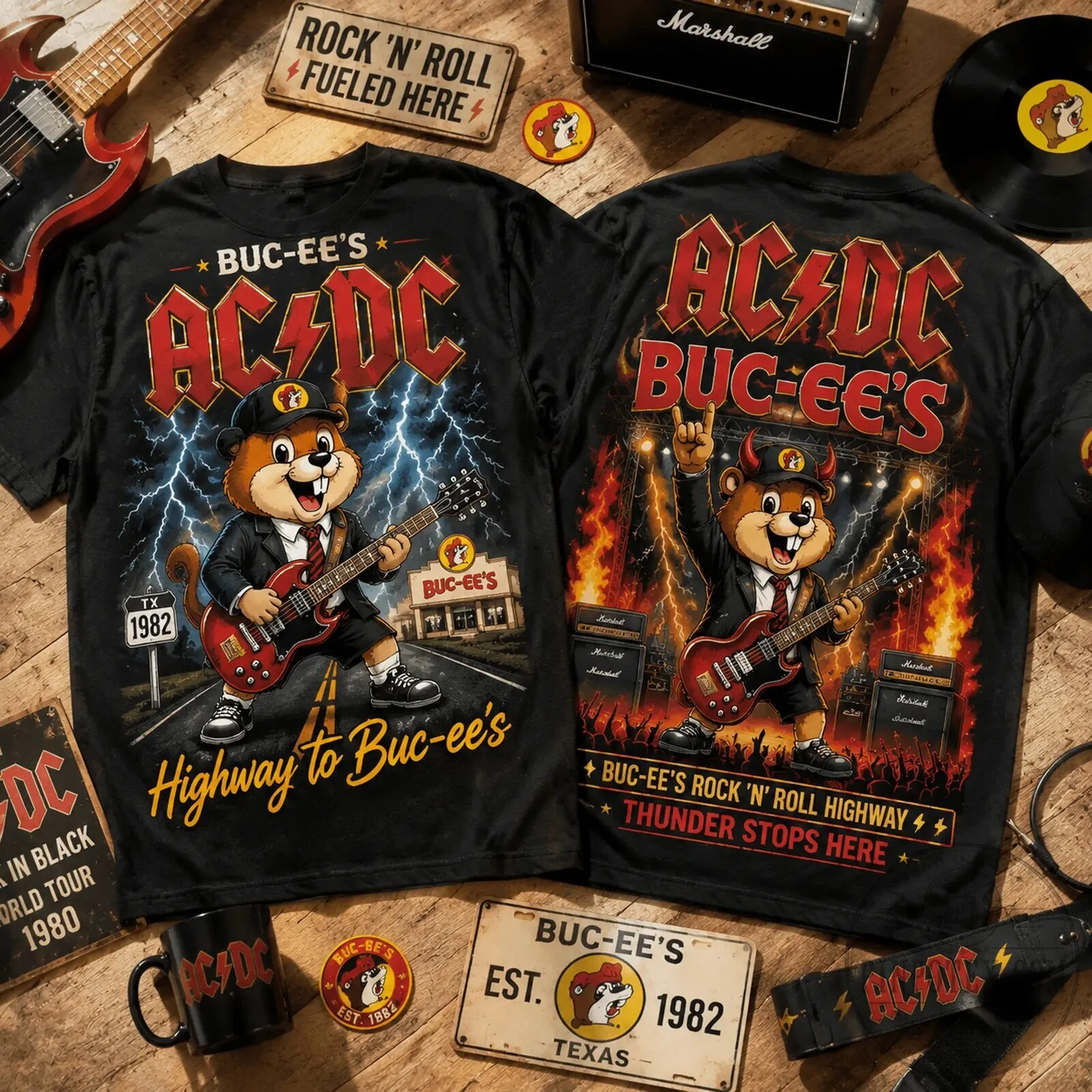 AC/DC Buc-ee's Highway to Hell Rock and Roll Band T-Shirt