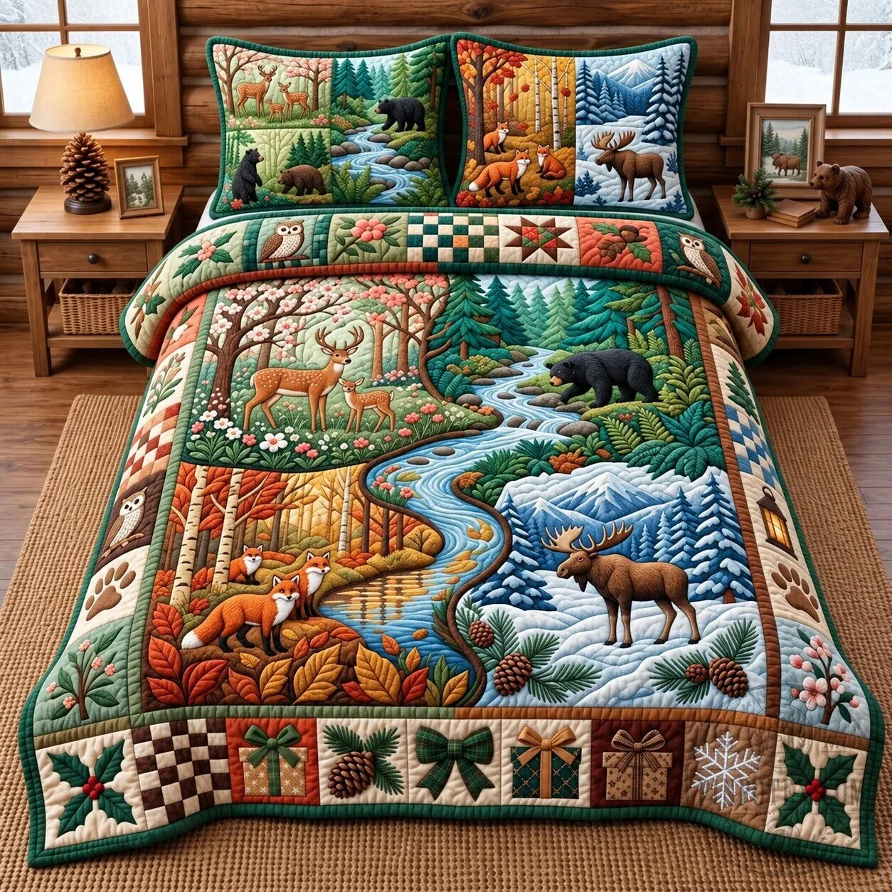 Four Seasons Forest Patchwork Quilted Bedding Set