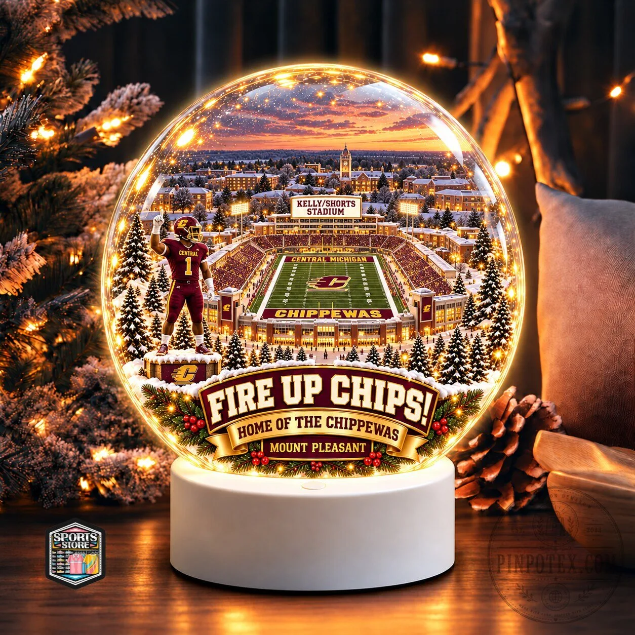 Central Michigan Chippewas Kelly/Shorts Stadium Light-Up Ornament