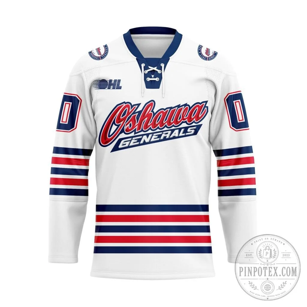 Oshawa Generals Personalized White Lace Up Hockey Jersey