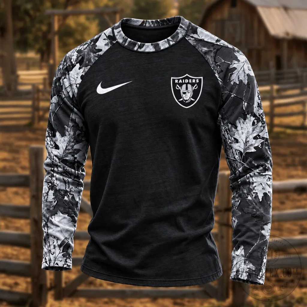 Men's Long Sleeve Hunting Shirt in Camouflage featuring Las Vegas Raiders Design Men's Long Sleeve Hunting Shirt in Camouflage featuring Las Vegas Raiders Design