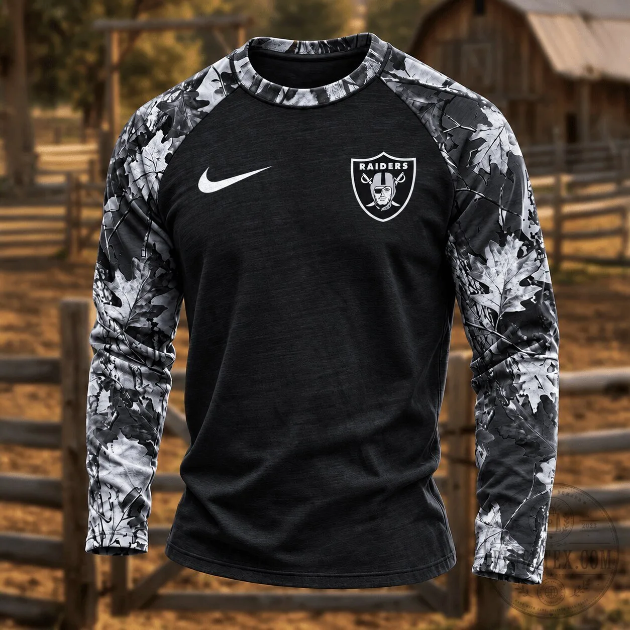 Men's Long Sleeve Hunting Shirt in Camouflage featuring Las Vegas Raiders Design 3 Men