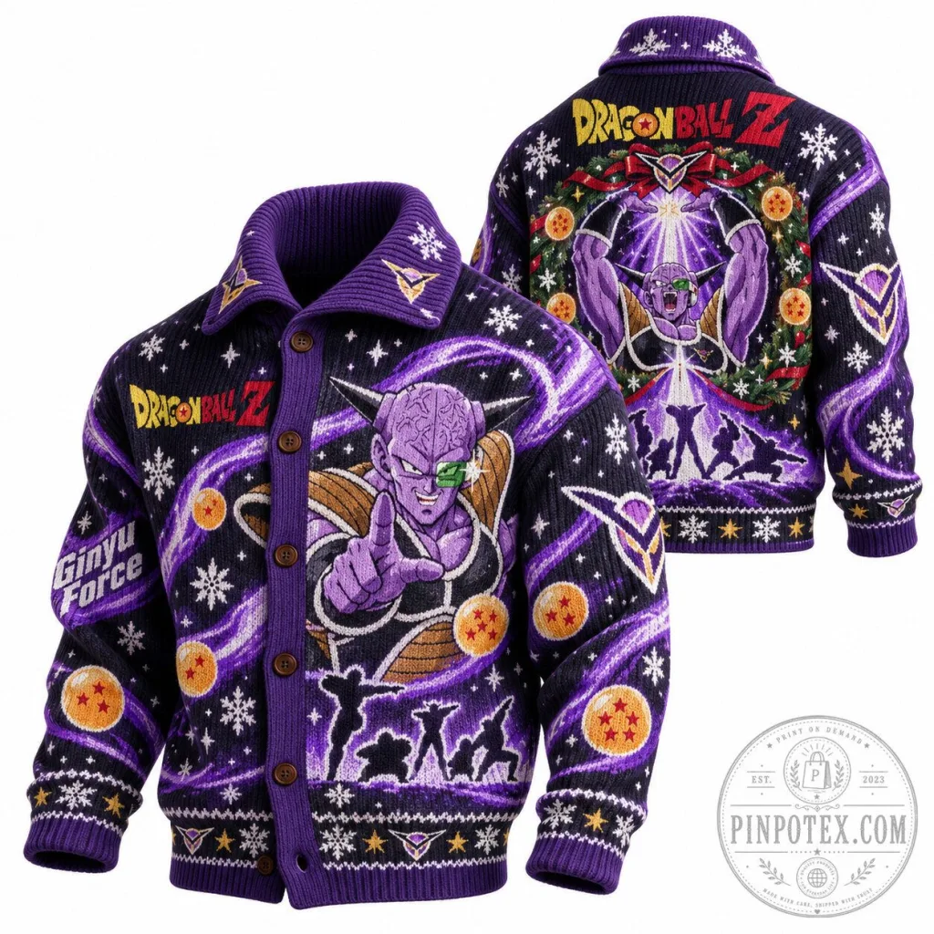 Dragon Ball Z Ginyu Force Anime Holiday Ugly Christmas Sweater Cardigan Dragon Ball Z Ginyu Force Anime Holiday Ugly Christmas Sweater Cardigan