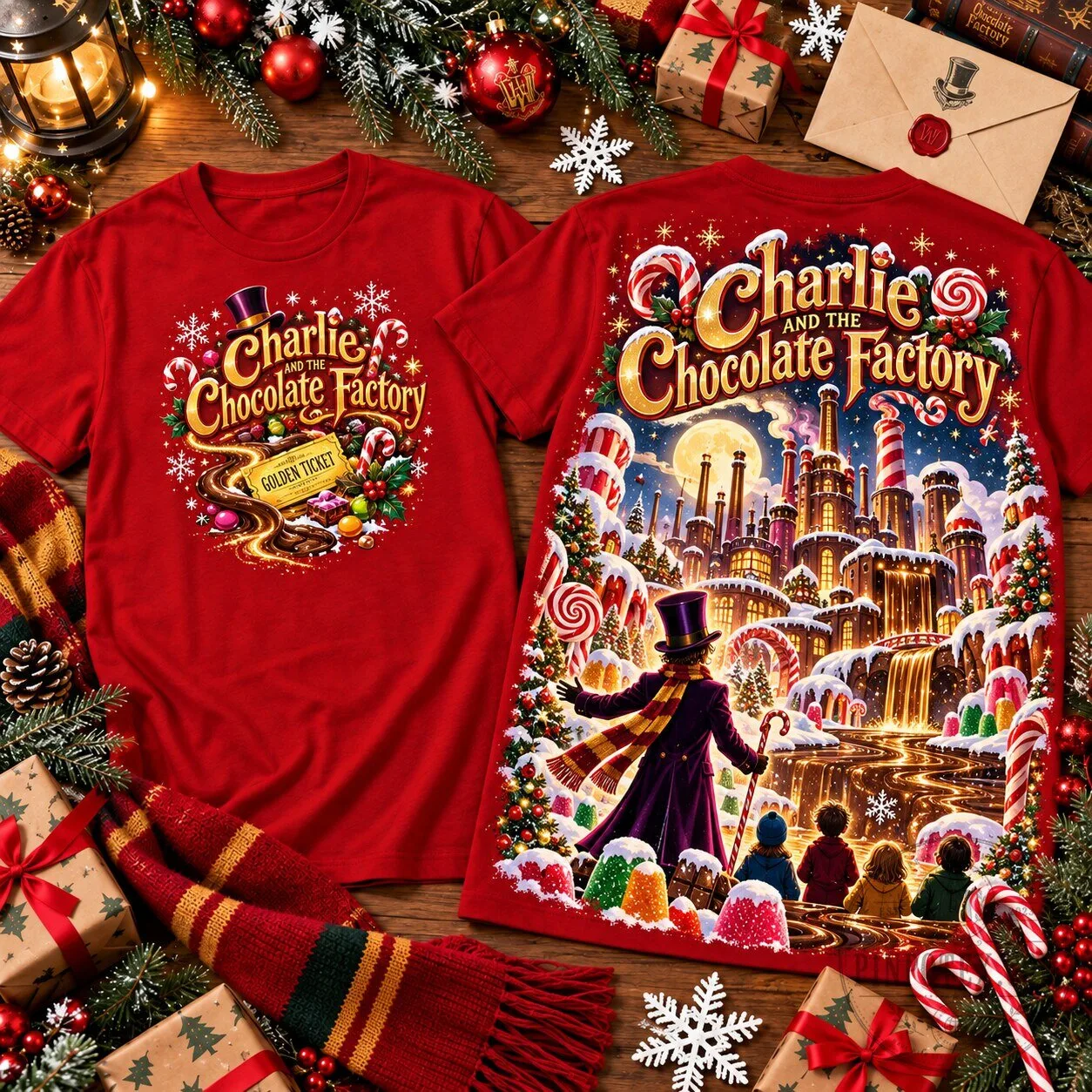 Charlie and the Chocolate Factory Christmas Golden Ticket T-Shirt