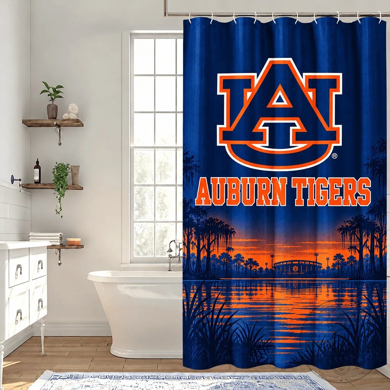 Auburn Tigers Football Team Logo Sunset Lake Landscape Shower Curtain