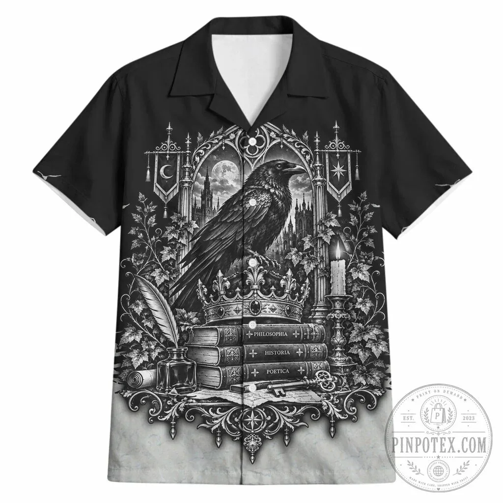 Dark Academia Raven Gothic Literature Vintage Bookish Aesthetic Hawaiian Shirt