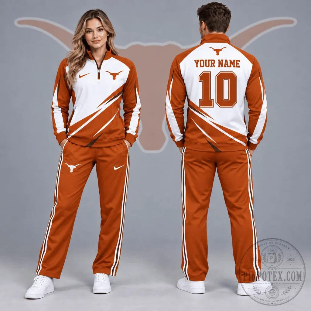 Texas Longhorns Personalized Quarter-Zip Tracksuit Top and Pants Set Texas Longhorns Personalized Quarter-Zip Tracksuit Top and Pants Set