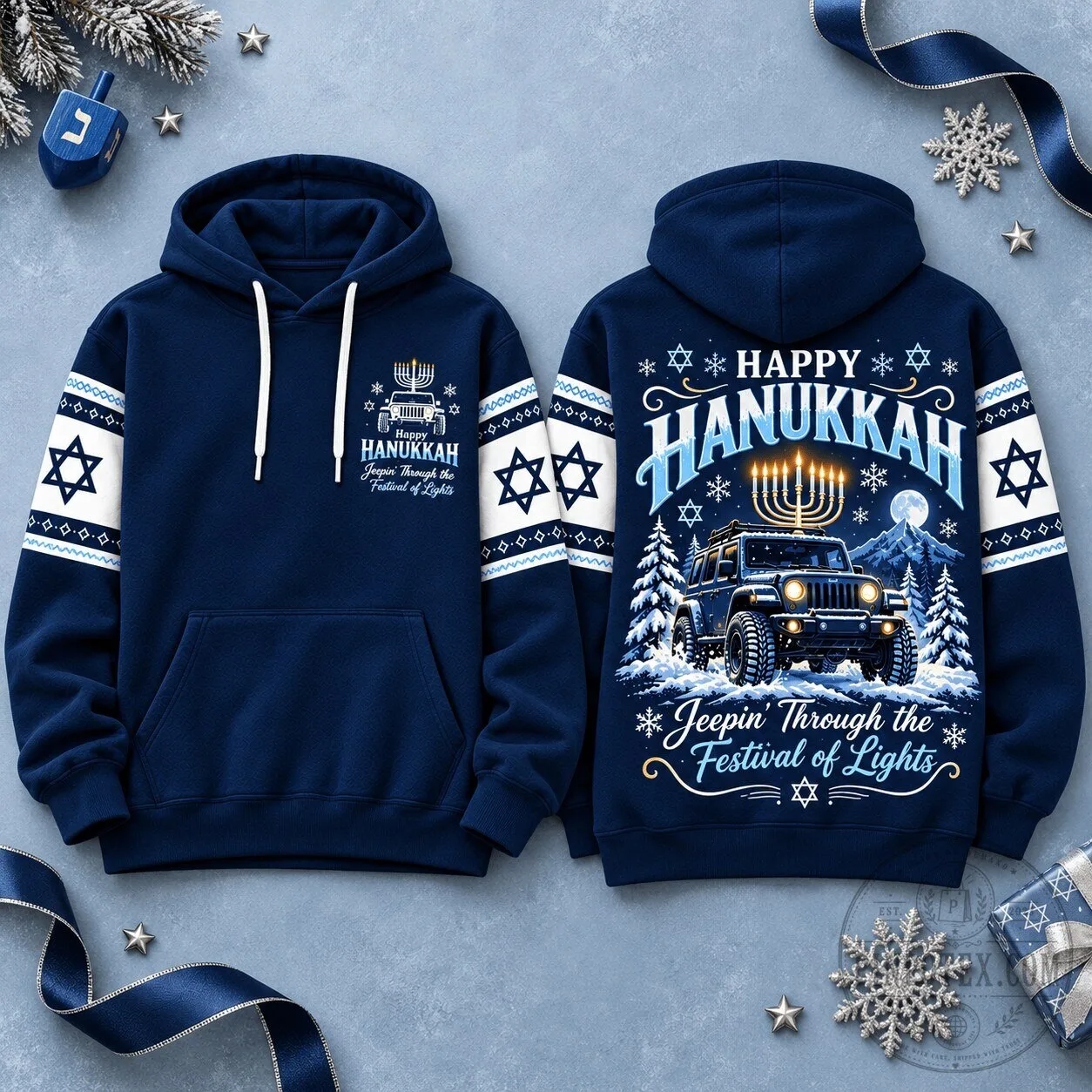 Jeep Happy Hanukkah Festival of Lights Winter Holiday Hoodie