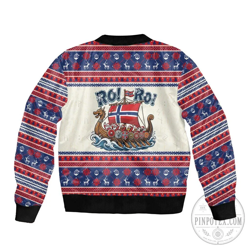 Norge Christmas Viking Longship Ugly Sweater Pattern Bomber Jacket 5 Norge Christmas Viking Longship Ugly Sweater Pattern Bomber Jacket
