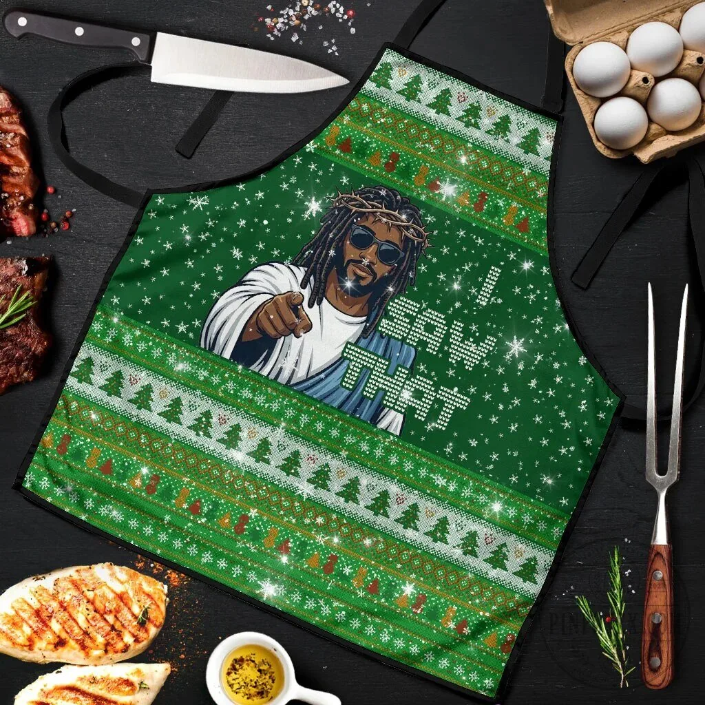 Black Jesus I Saw That Ugly Christmas Apron 6 Black Jesus I Saw That Ugly Christmas Apron