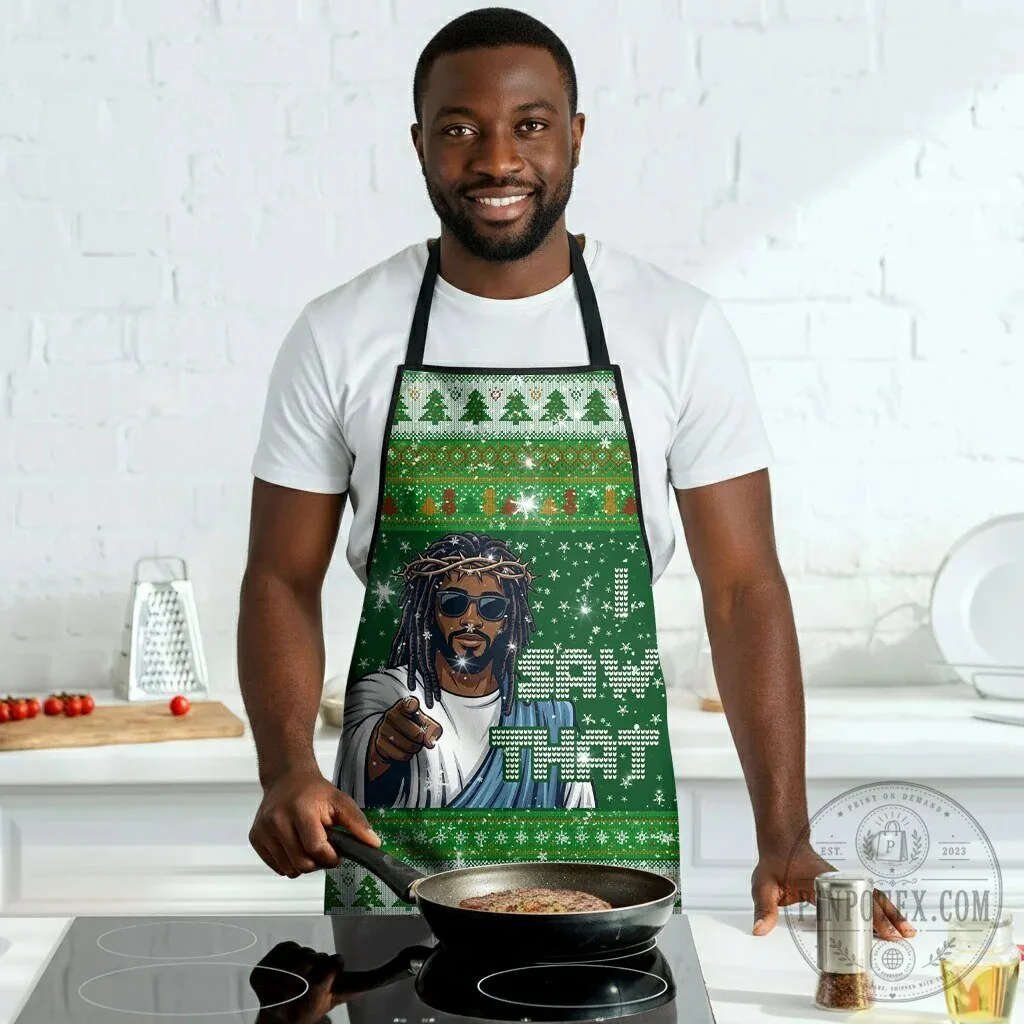 Black Jesus I Saw That Ugly Christmas Apron 8 Black Jesus I Saw That Ugly Christmas Apron