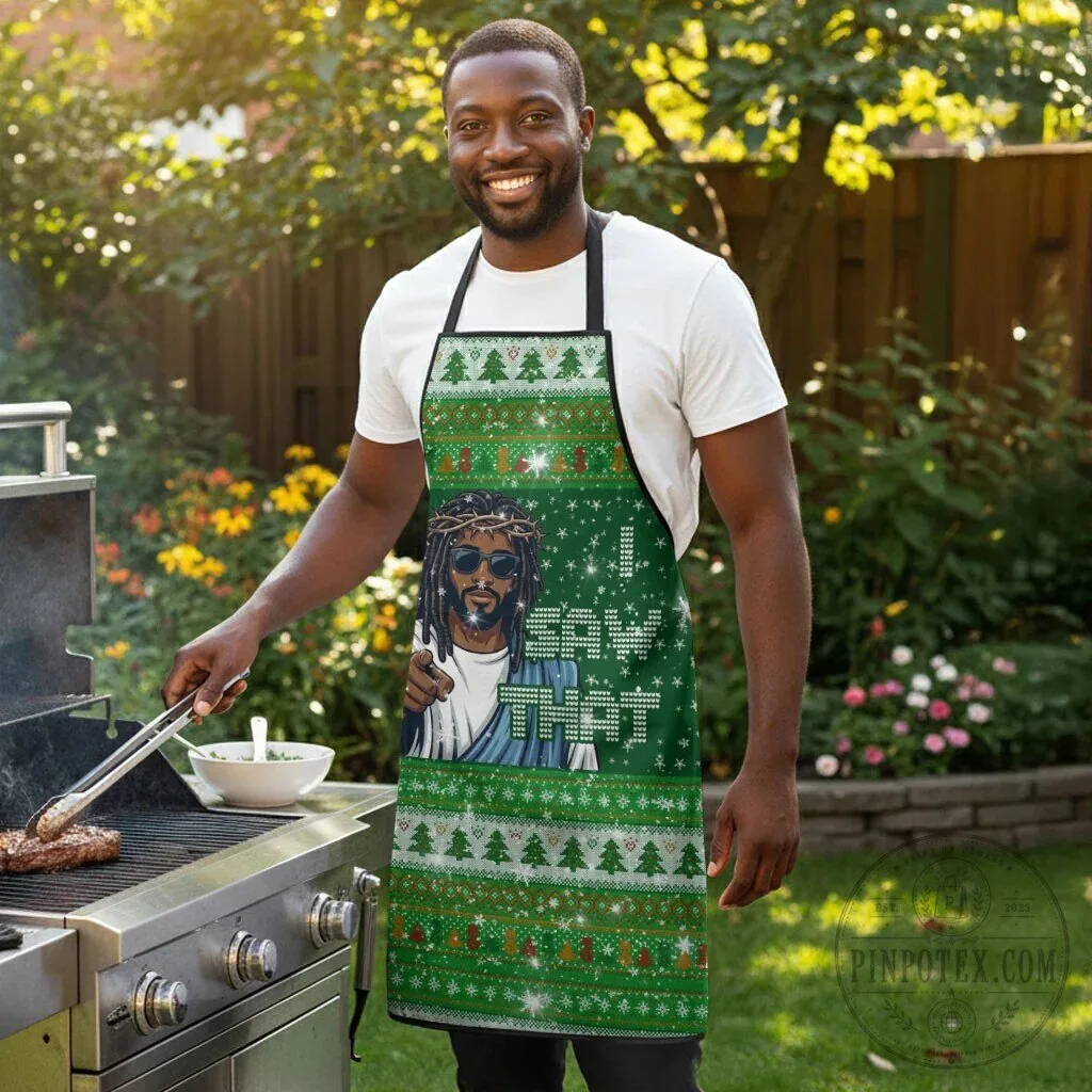 Black Jesus I Saw That Ugly Christmas Apron 9 Black Jesus I Saw That Ugly Christmas Apron