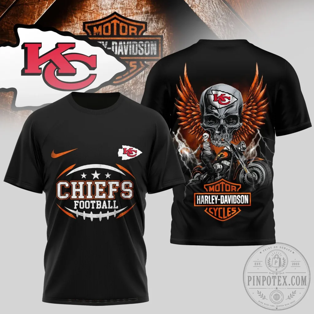 Kansas City Chiefs Harley Davidson Skull Motorcycle Rider T-Shirt Kansas City Chiefs Harley Davidson Skull Motorcycle Rider T-Shirt