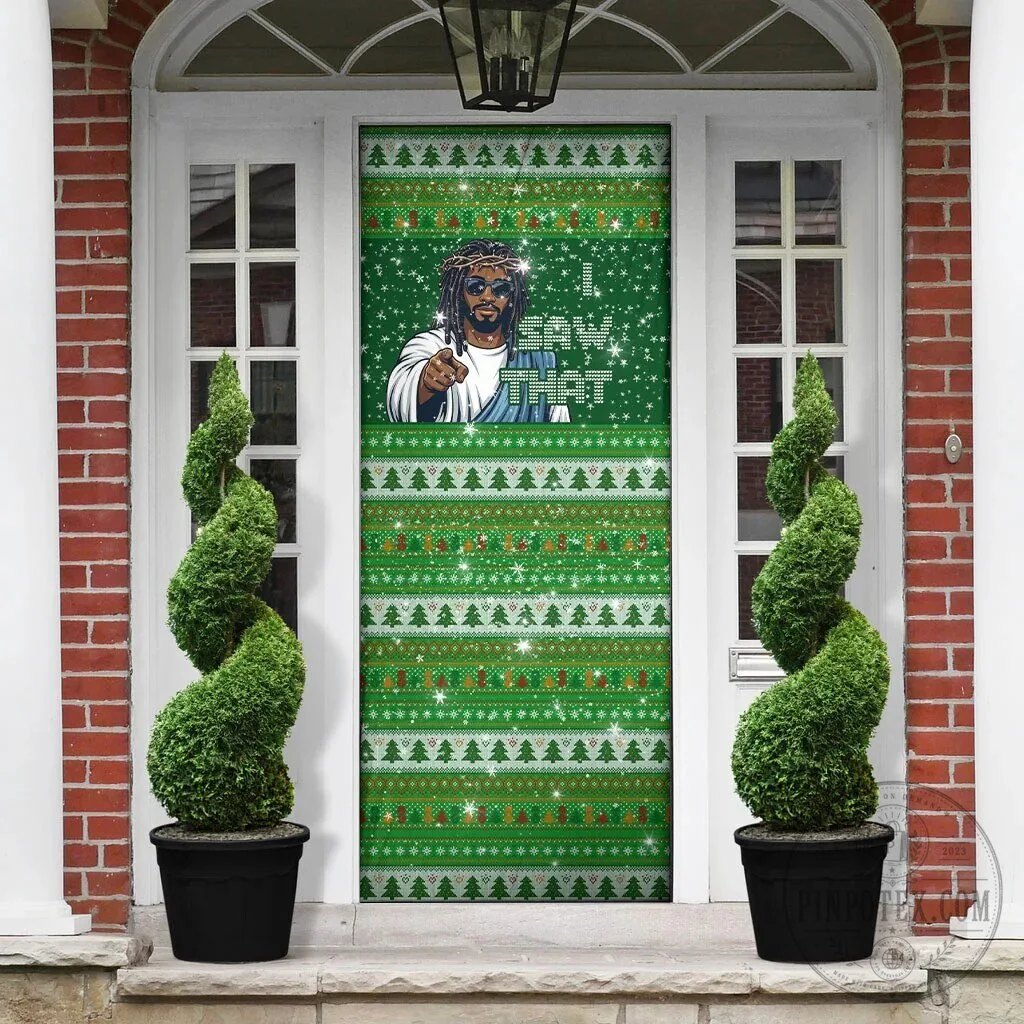 Black Jesus Ugly Christmas Sweater Style Door Cover Religious Holiday Decoration