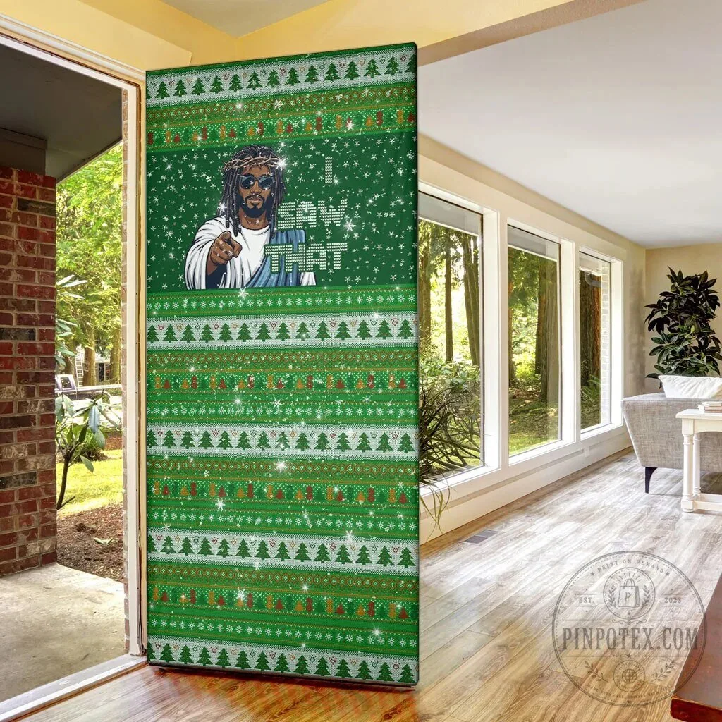 Black Jesus Ugly Christmas Sweater Style Door Cover Religious Holiday Decoration 13 Black Jesus Ugly Christmas Sweater Style Door Cover Religious Holiday Decoration