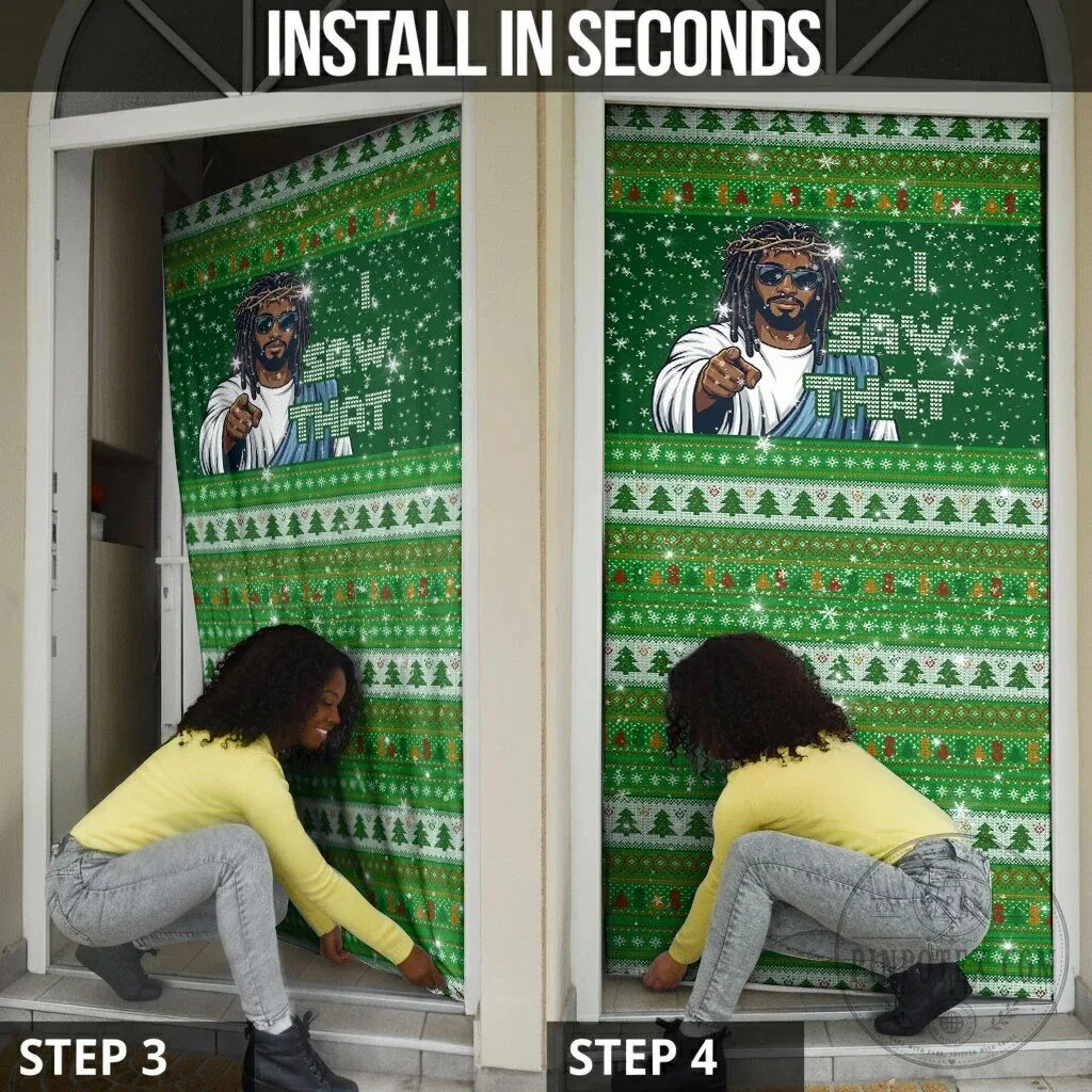 Black Jesus Ugly Christmas Sweater Style Door Cover Religious Holiday Decoration 15 Black Jesus Ugly Christmas Sweater Style Door Cover Religious Holiday Decoration