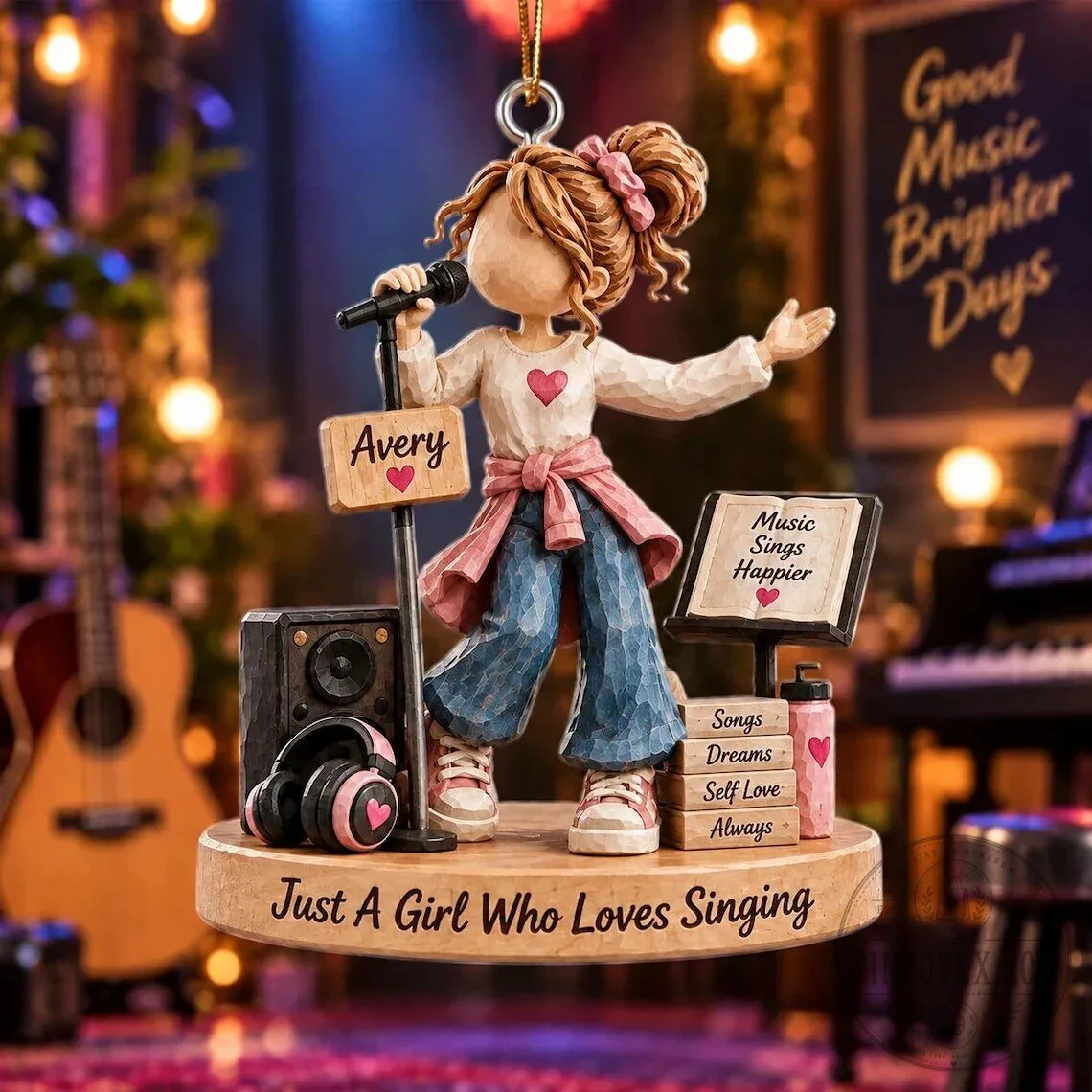 Personalized Singing Girl Christmas Ornament, Custom Music Lover Keepsake Gift